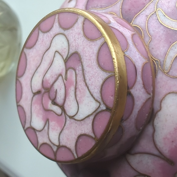 Vintage Pink Floral Cloisonné Vase/Jar - Picture 15 of 17